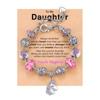 BxkSky Valentines Day Gifts for Daughter from Mom Christmas Graduation Birthday Gifts for Daughter Bracelet SD-Unicorn Charm-B-Dau