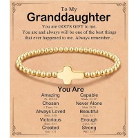 BxkSky Granddaughter Gifts from Grandma Cross Bracelets Teen Girl Trendy Stuff Baptism Christian Birthday Valentines Day Gifts for Teenage Teens Girls 10 12 14 16 18 13 Easter Basket Stuffers T-bead cross-B01-GD