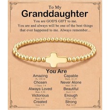 BxkSky Granddaughter Gifts from Grandma Cross Bracelets Teen Girl Trendy Stuff Baptism Christian Birthday Valentines Day Gifts for Teenage Teens Girls 10 12 14 16 18 13 Easter Basket Stuffers T-bead cross-B01-GD